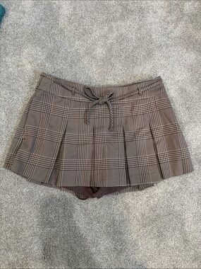Hollister Brown Plaid Pleated Mini Skort
